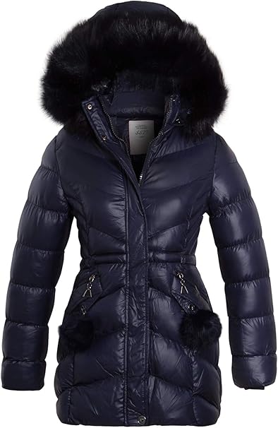 Black Girls Padded Coat Showerproof